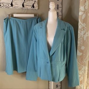 Blacker blue skirt suit size 18. Pinstripes single button blazer with pleats.